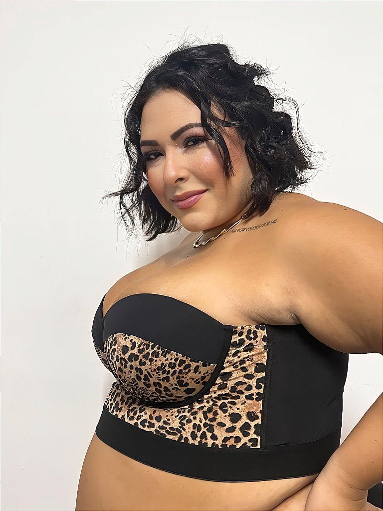 Top Tomara que Caia Kate Onça Plus Size