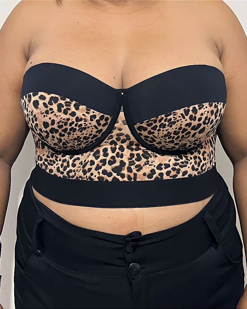 Top Tomara que Caia Kate Onça Plus Size