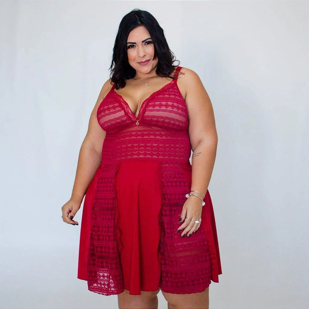 Camisola Maya com bojo e renda plus size