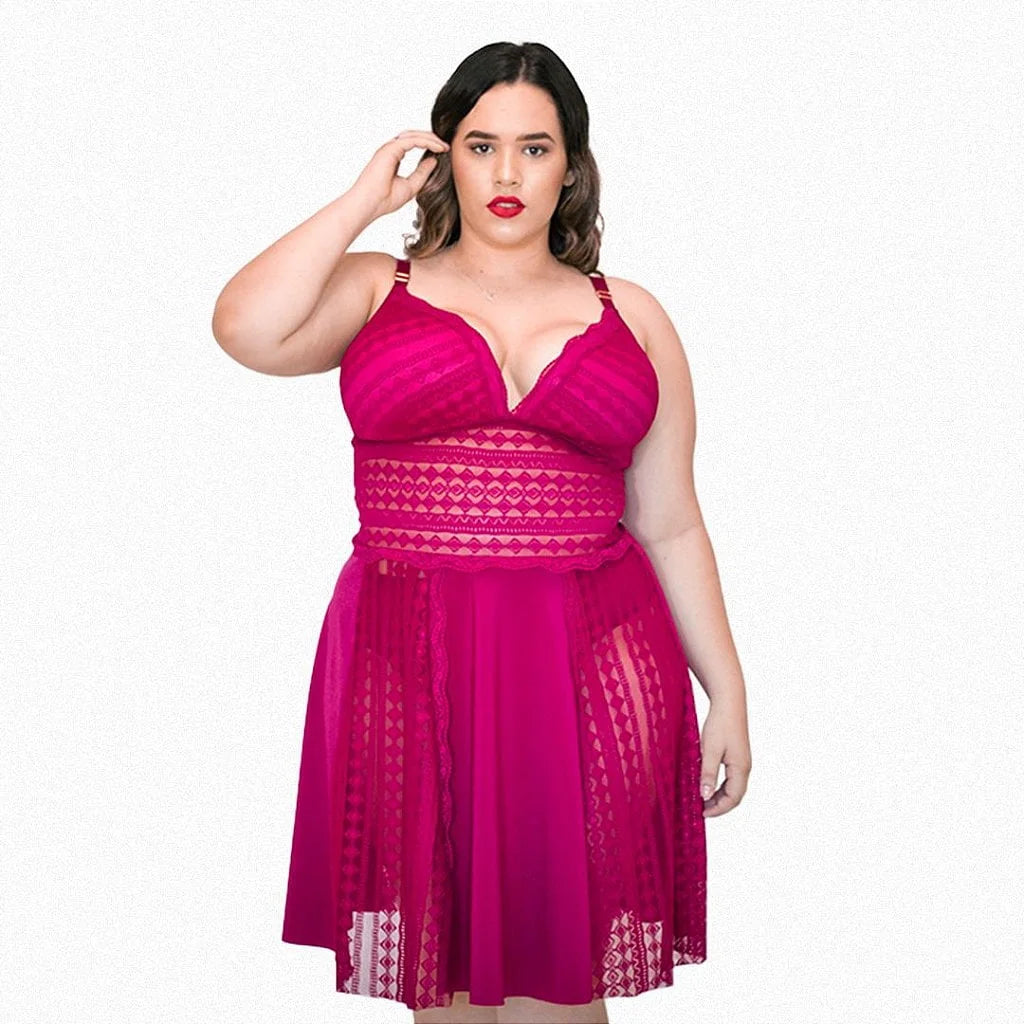 Camisola Maya com bojo e renda plus size