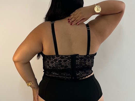 Cropped Plus Size Isadora Renda Preto Rosé