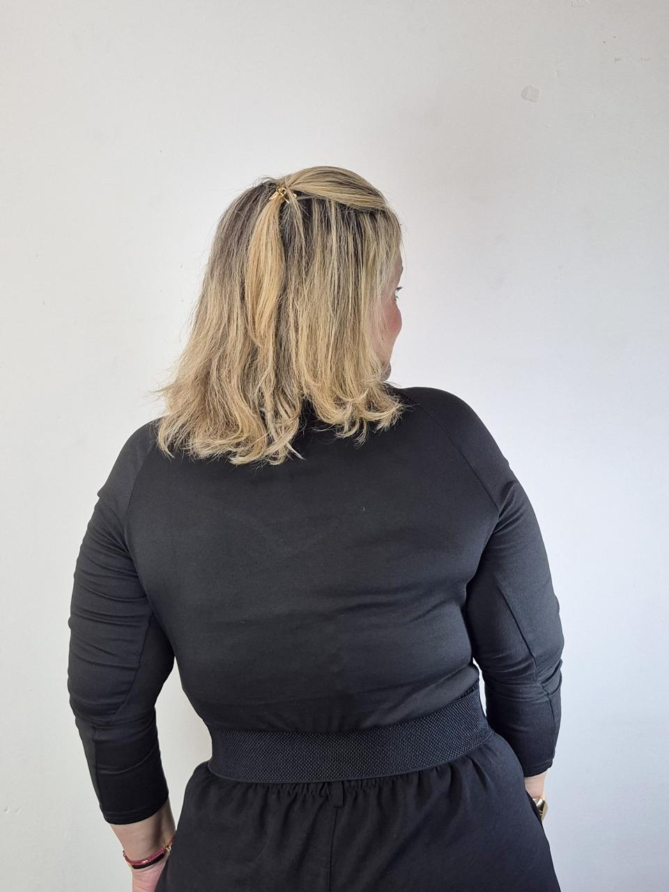 Blusa Malha e tule manga longa plus size