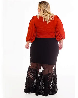 Saia Longa Renda e Tule Plus Size Paola