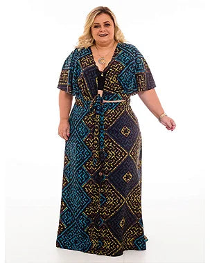 Saia Longa Clara Geometrica Plus Size