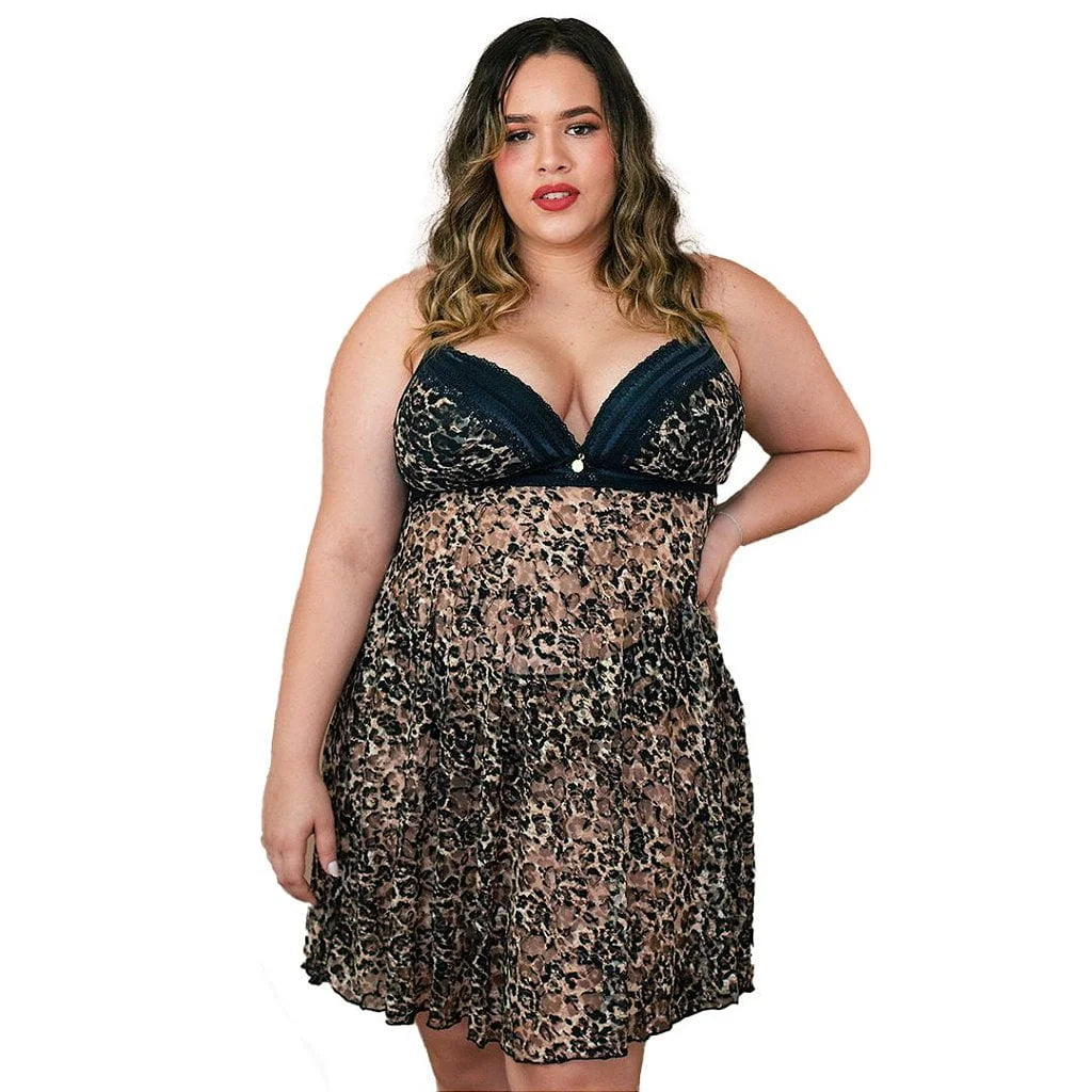 Camisola Anne com bojo e renda plus size