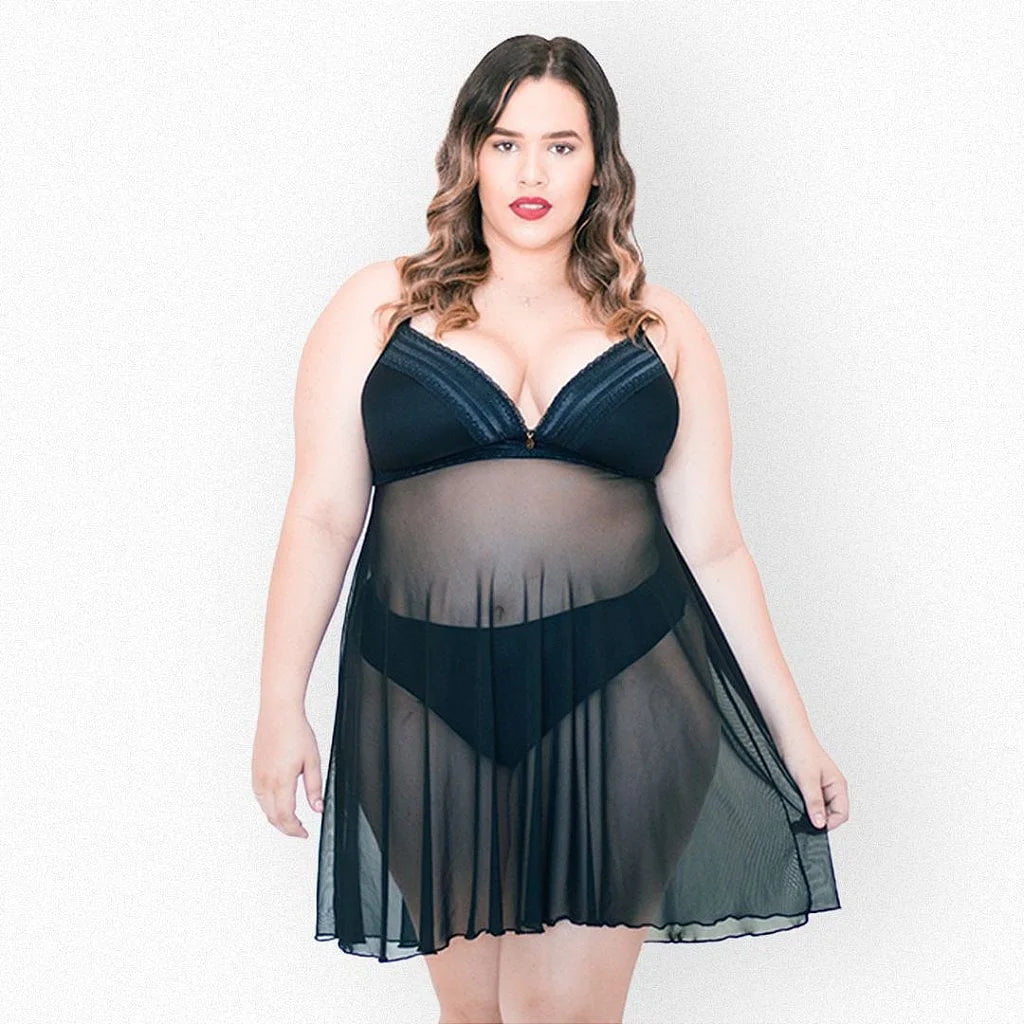 Camisola Anne com bojo e renda plus size
