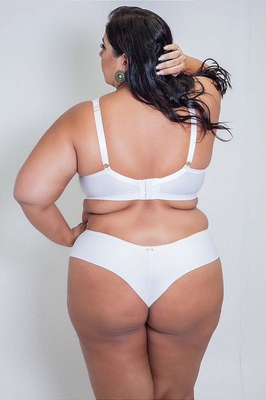 Calcinha com Renda Fio Dental Branca Plus Size