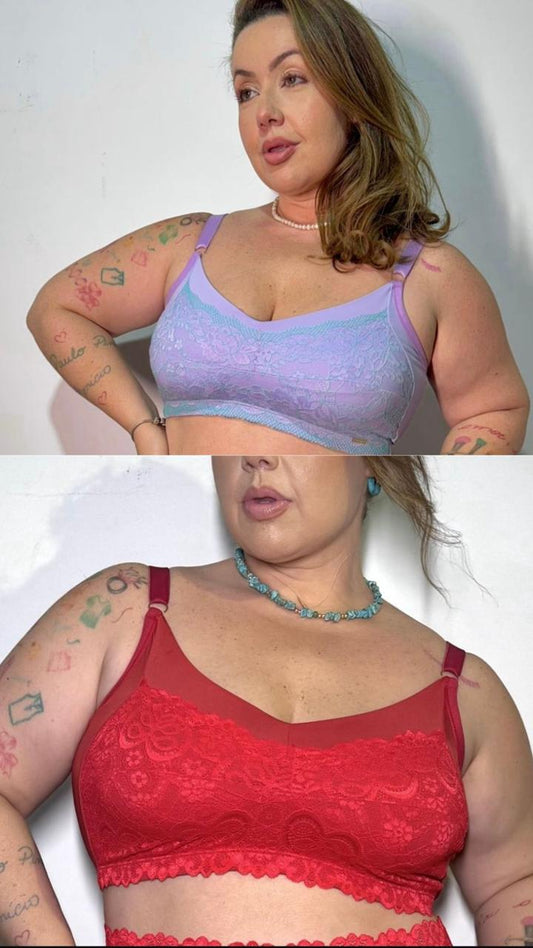 Kit Dois Sutiãs Lara : Vermelho e Lilás