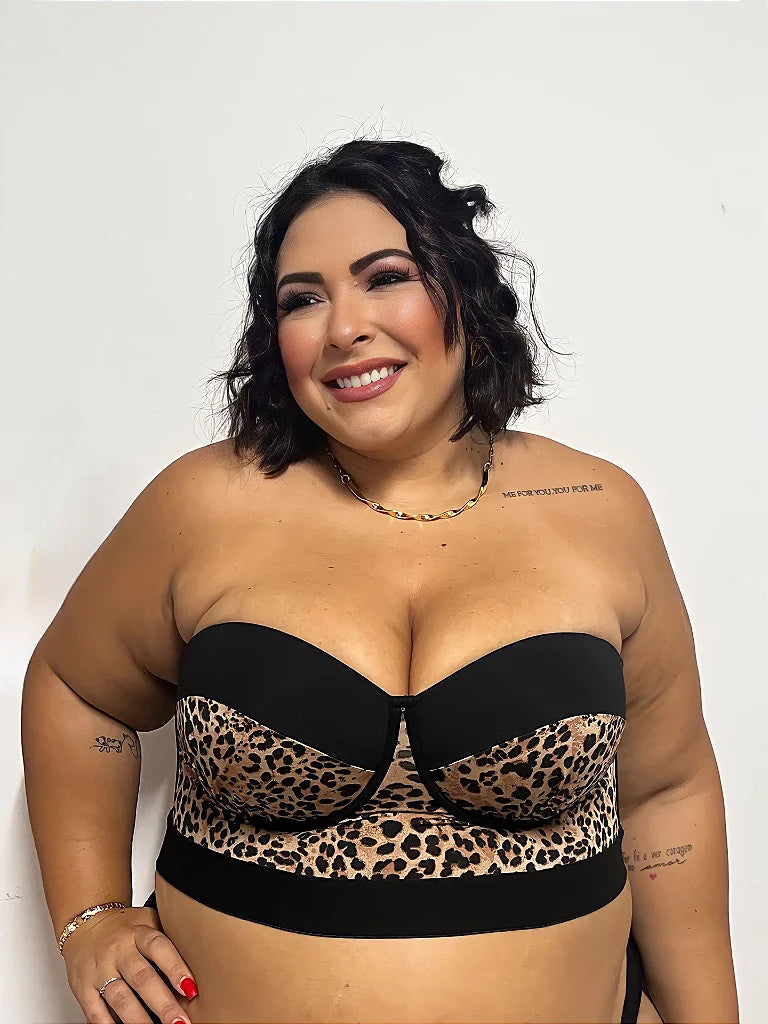 Top Tomara que Caia Kate Onça Plus Size