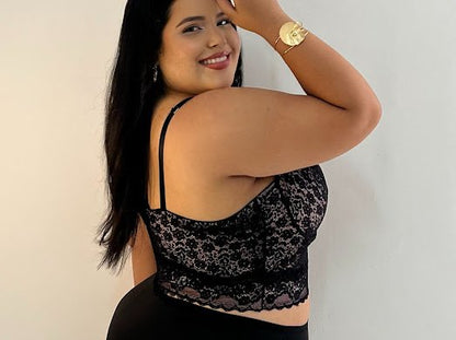Cropped Plus Size Isadora Renda Preto Rosé