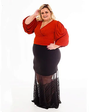 Saia Longa Renda e Tule Plus Size Paola