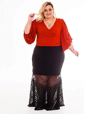 Saia Longa Renda e Tule Plus Size Paola