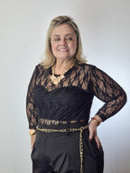 Body Renda manga longa plus size