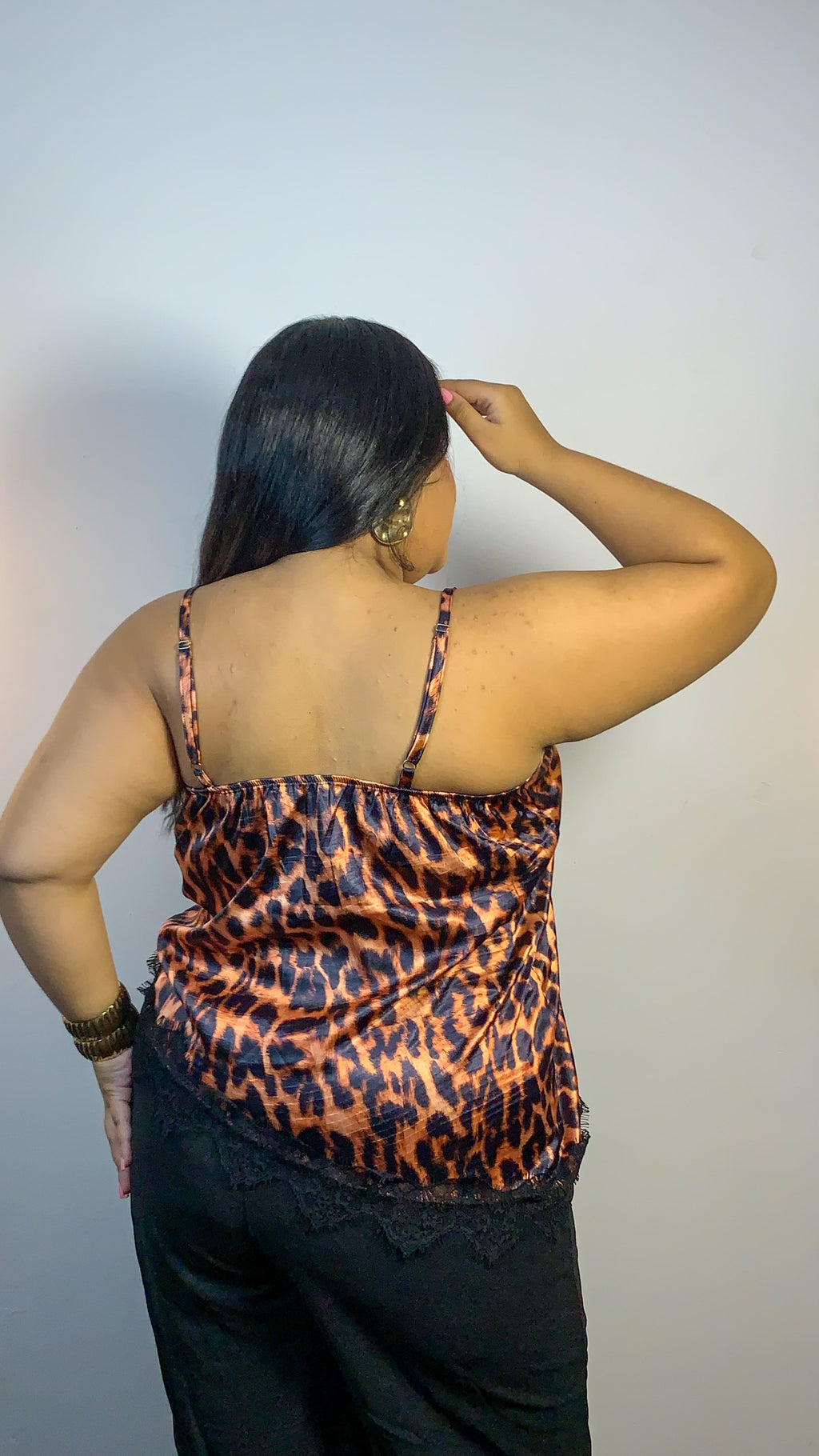 Blusa de Alça em Cetim Animal Print Plus Size