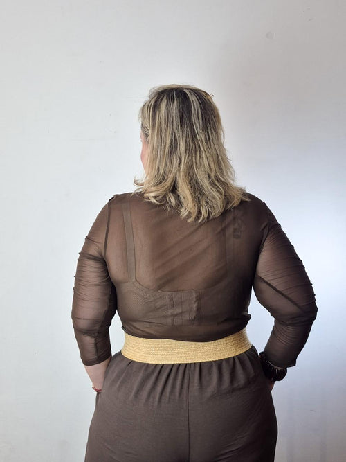 Blusa Tule Manga Longa plus Size