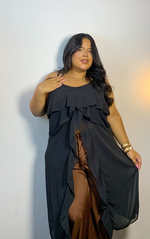 Blusa Bata de Alças Preta Plus Size