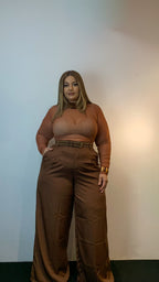 Body Tule Manga Longa Caramelo  Curvy