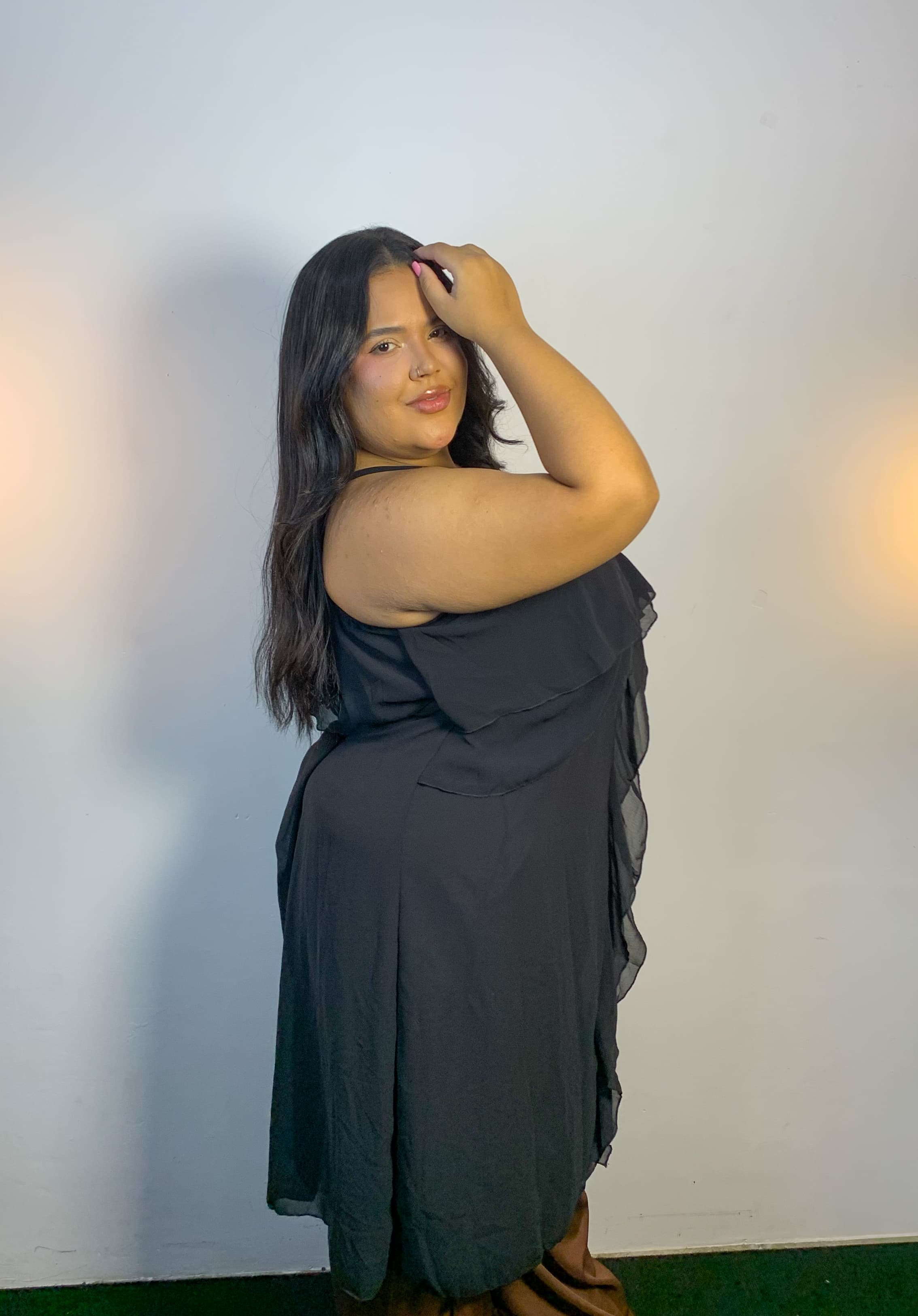 Blusa Bata de Alças Preta Plus Size