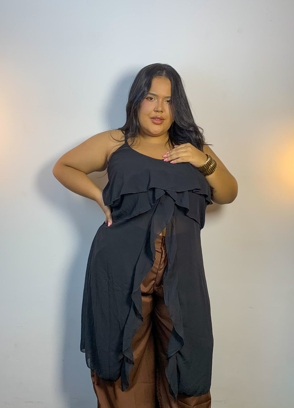 Blusa Bata de Alças Preta Plus Size