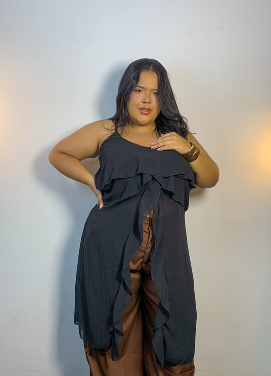 Blusa Bata de Alças Preta Plus Size