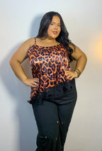 Blusa de Alça em Cetim Animal Print Plus Size