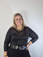 Blusa Malha e tule manga longa plus size