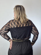 Body Renda manga longa plus size