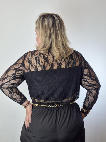 Body Renda manga longa plus size
