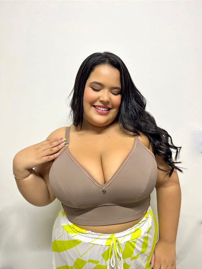Casadinha 02 Tops Luna / Cor Castanho e Branco Kit 2 Sutiã Top Luna Plus Size, POR R$ 199,90